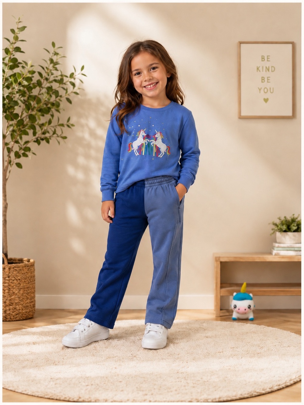 Sz 7/8 365Kids Girls Unicorn Outfit Blue 2-Piece Set w/ Unicorn Plush